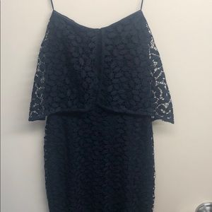 Chelsea28 Navy Crochet Lace High Low Dress